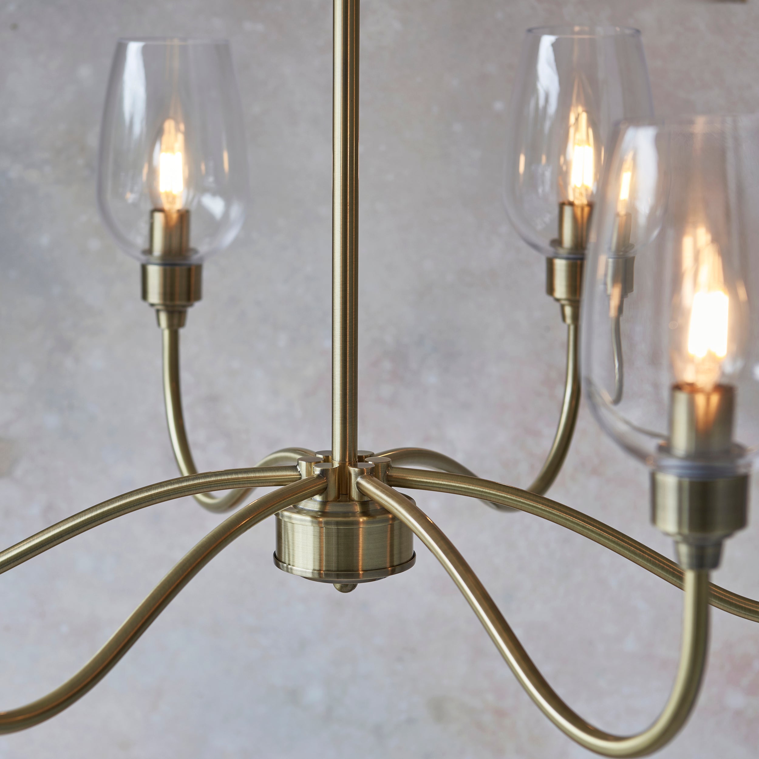 Amos Turret 6 Arm Chandelier Antique Brass