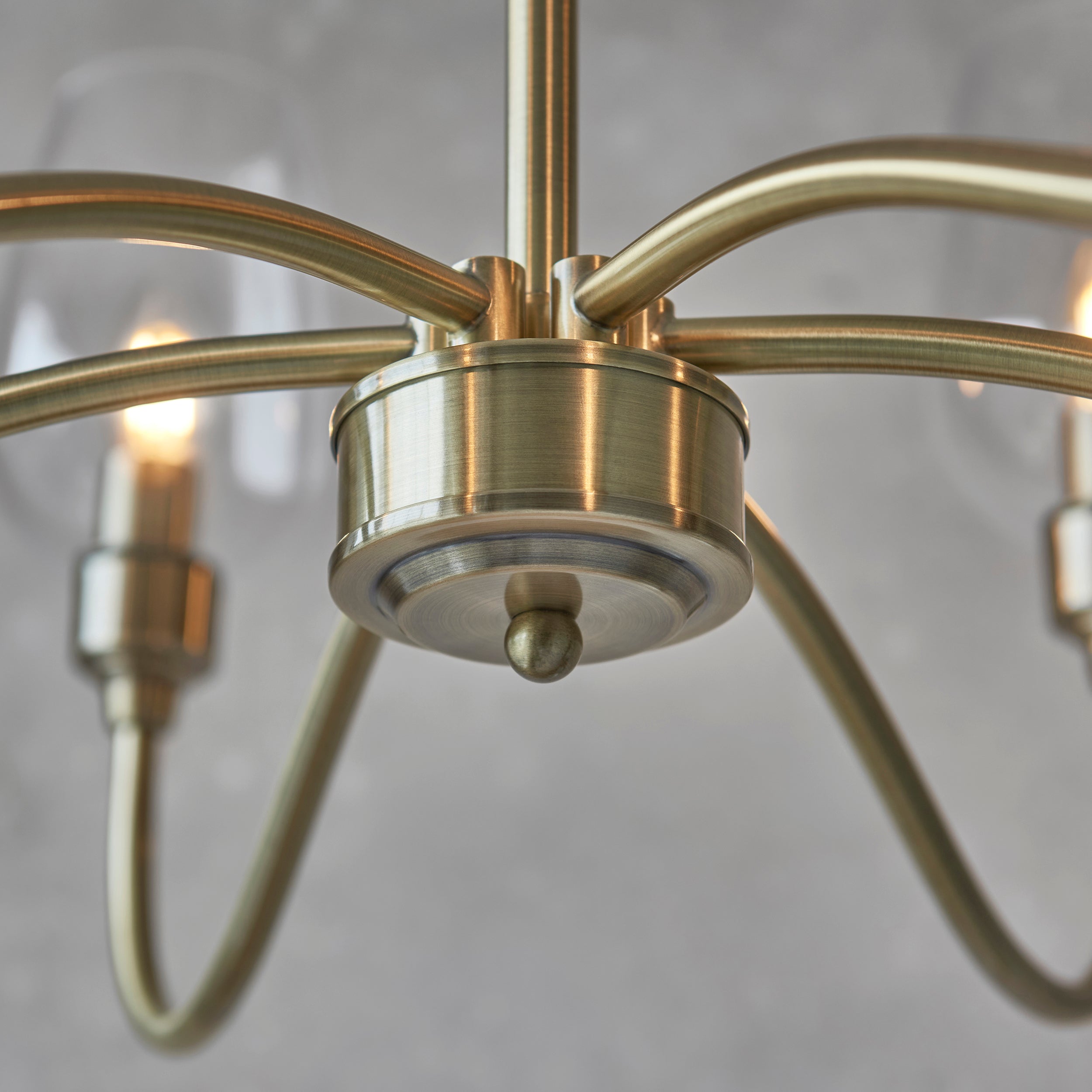 Amos Turret 6 Arm Chandelier Antique Brass