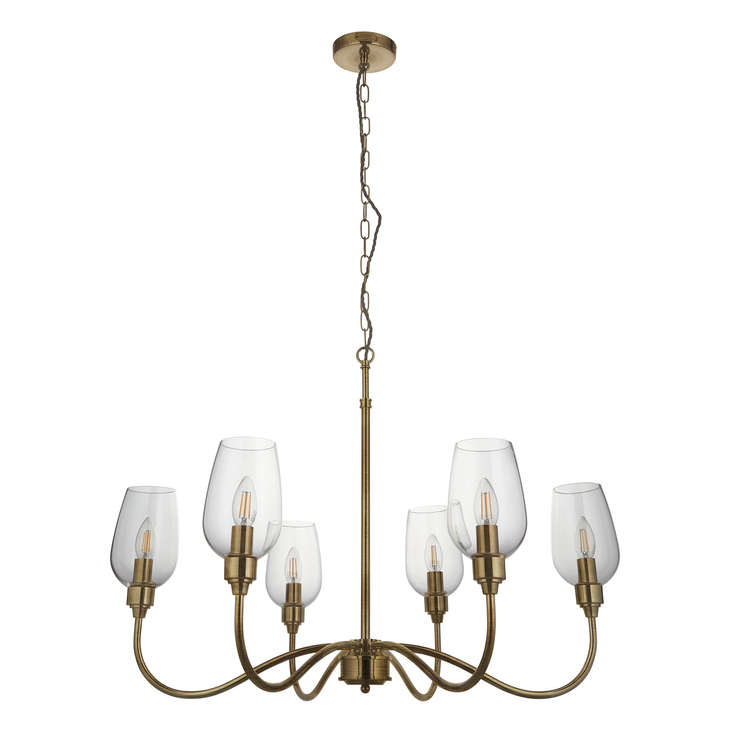 Amos Turret 6 Arm Chandelier Antique Brass