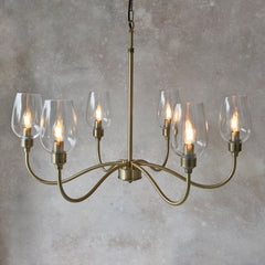 Amos Turret 6 Arm Chandelier Antique Brass