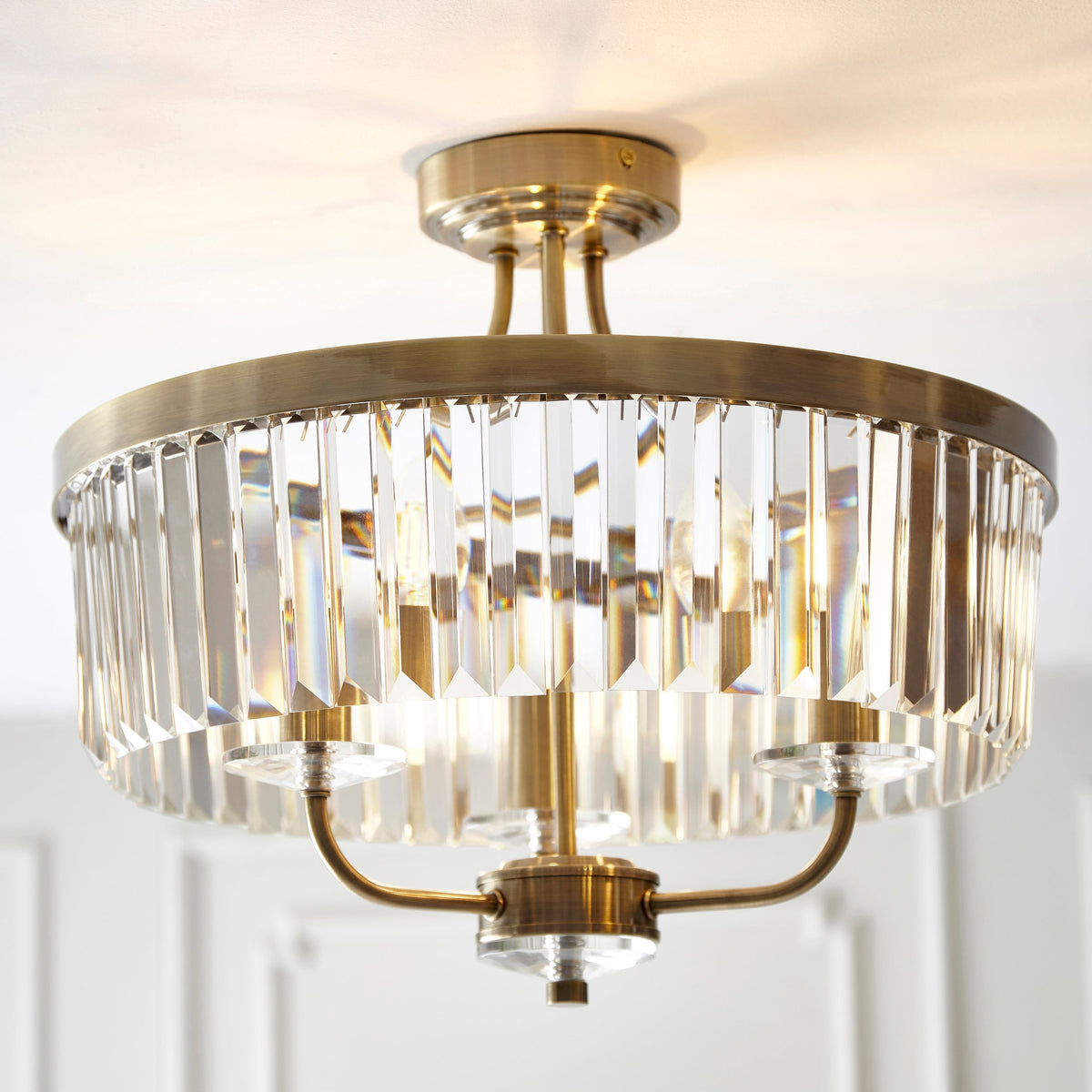 Amos Windsor Flush Chandelier Antique Brass