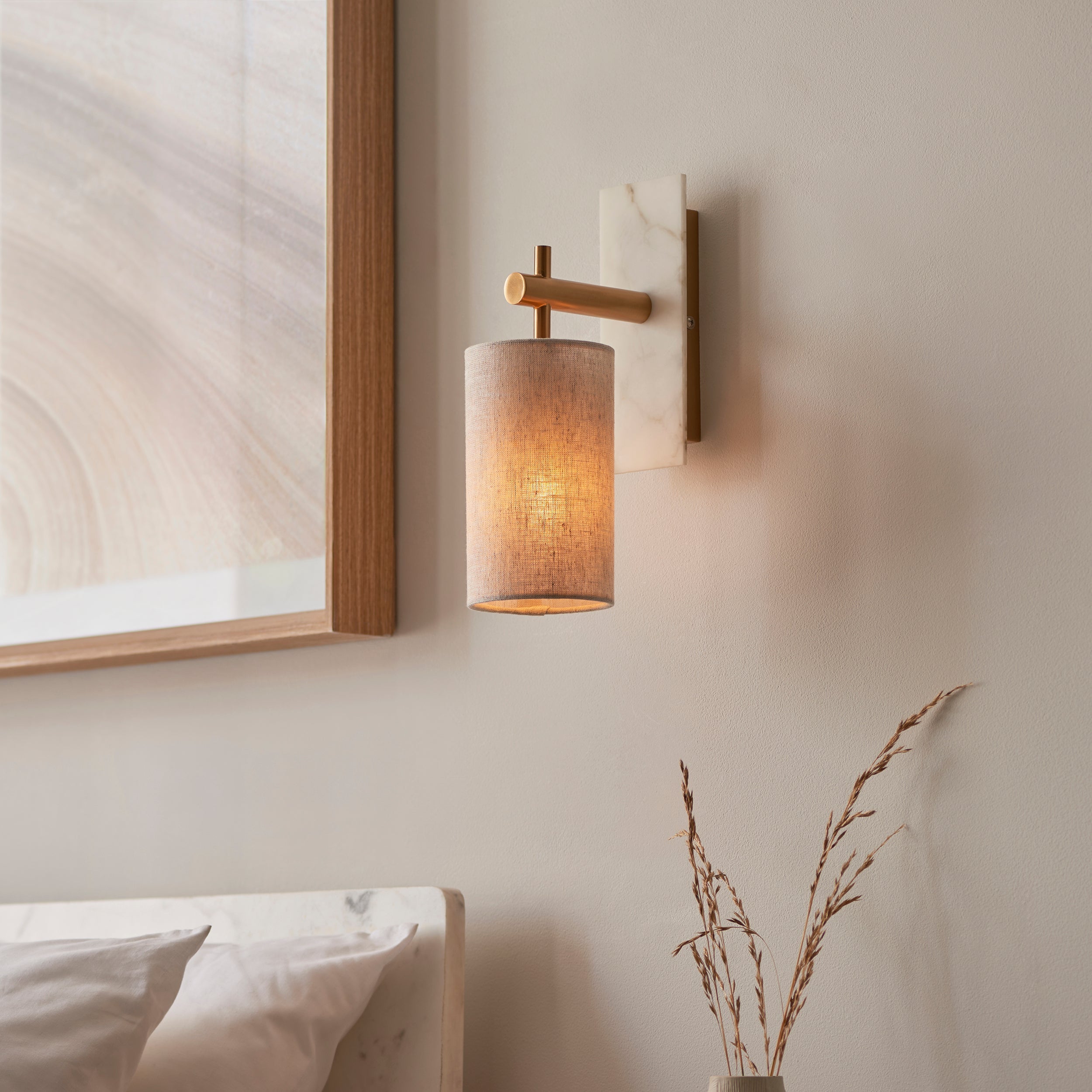 Amos Compton Marble Wall Light with Linen Shade